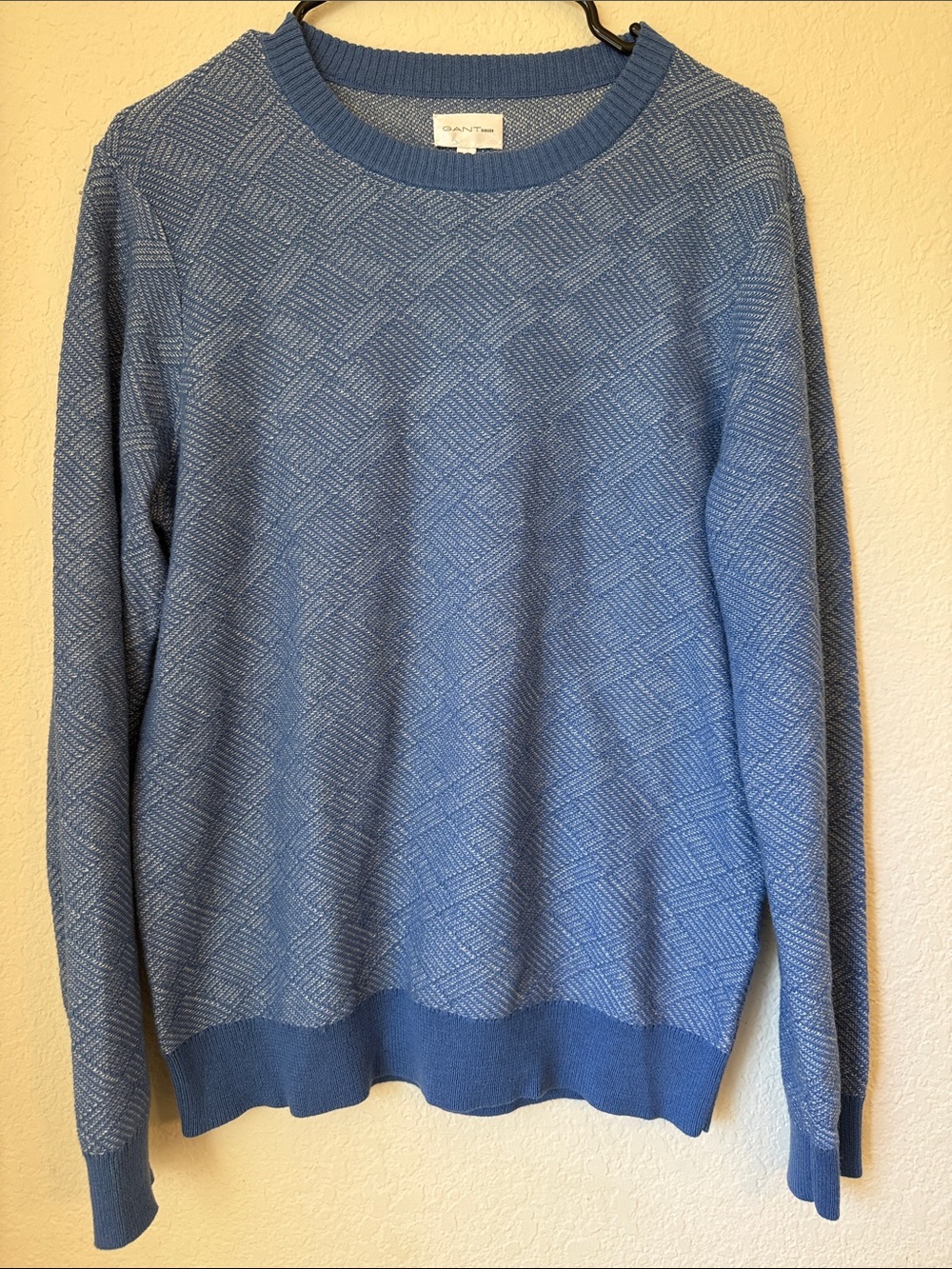 GANT Rugger Light Blue Textured Diamond Crewneck Sweater - Men's